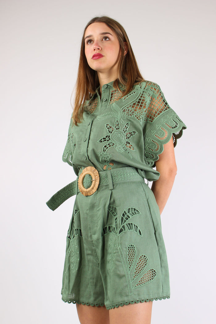 Short Lino Ricamo Verde-3