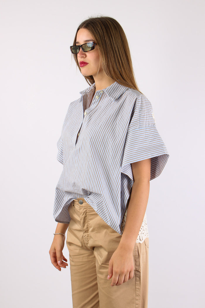 Camicia Over Bastonetto Pizzo Azzurro/beige-3