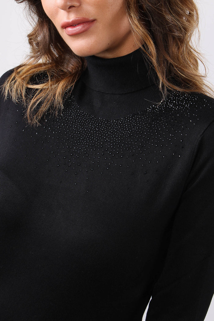 Yusek Maglia Collo Alto Strass Black-7
