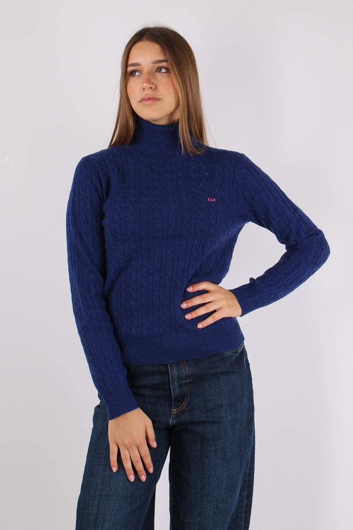 Maglia Collo Alto Trecce Blue-2