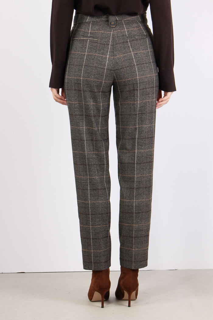 Pantalone Dritto Quadri Caffe-5
