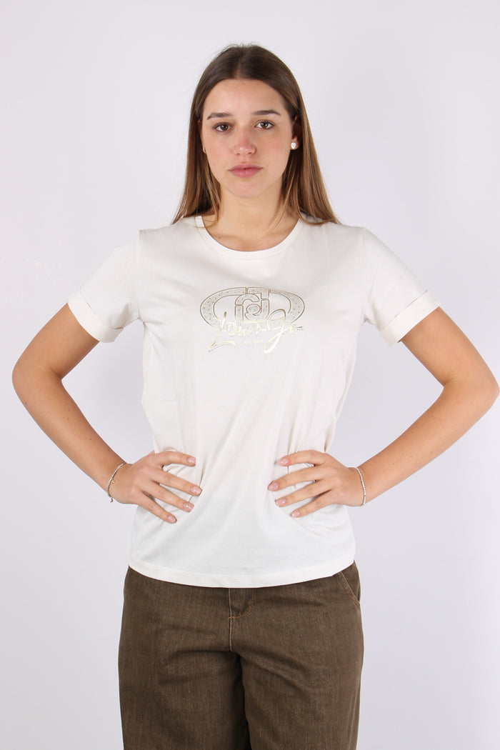 T-shirt Basica Logo Monogram Bianco Latte-2