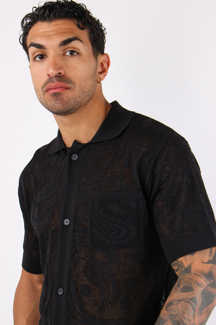 Camicia Manica Corta Lavorata Nero-8
