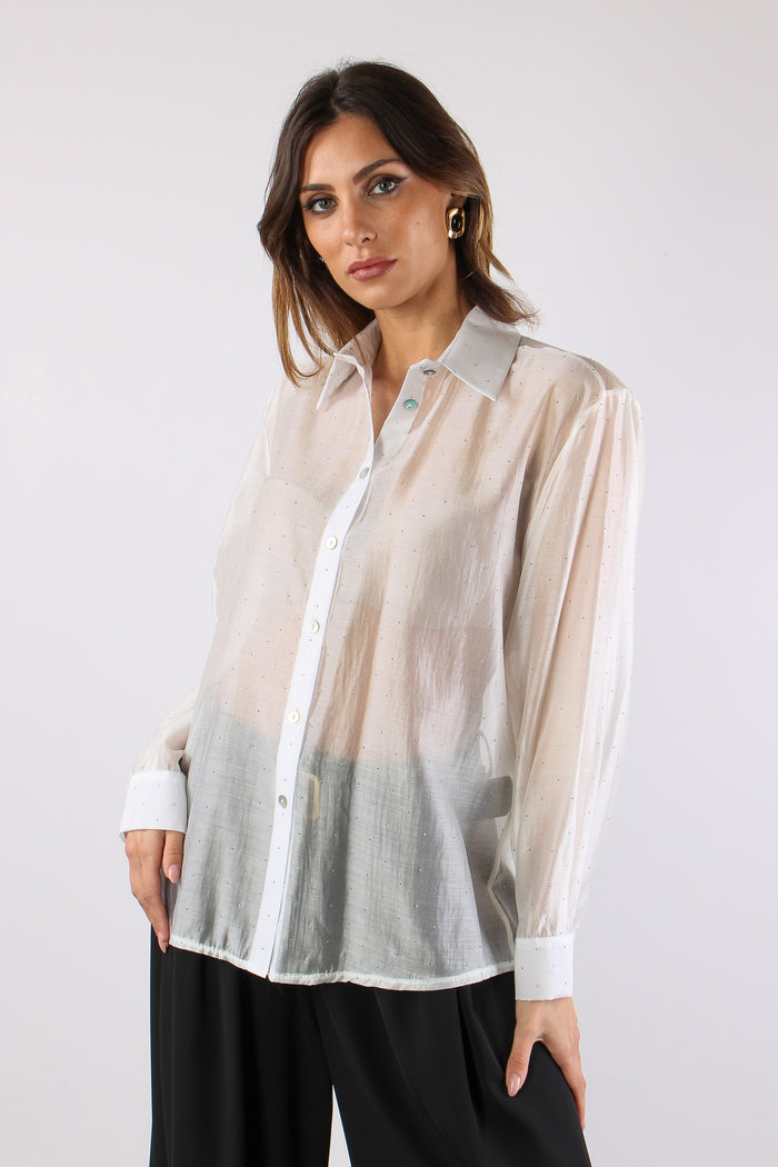 Camicia Over Mussola Strass Bianco-4
