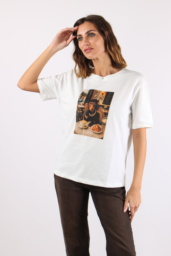 T-shirt Stampa Bassotto Bianco-2