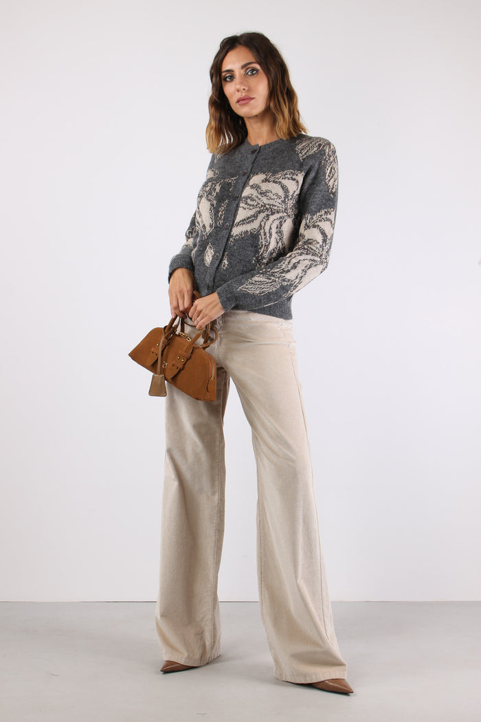 Cardigan Alpaca Fiori Grigio/beige