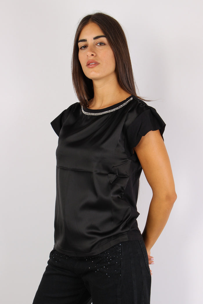 T-shirt Bimateriale Perle Coll Nero-3