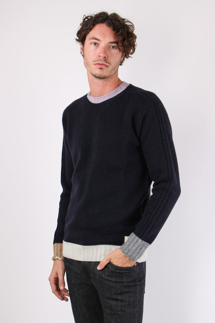 Maglia Girocollo Bordi Colori Blu-3