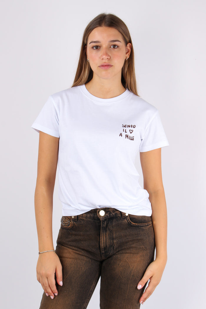 T-shirt Ricamo Sento Il Cuore Bianco-3