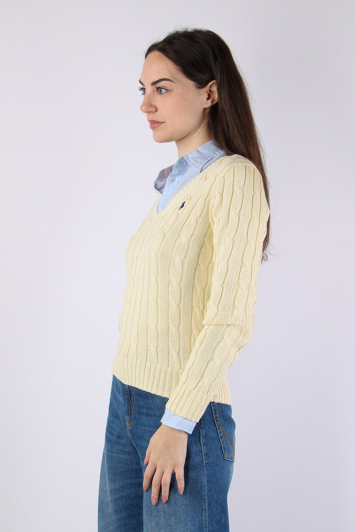 Pullover Trecce Scollo V Cream-5