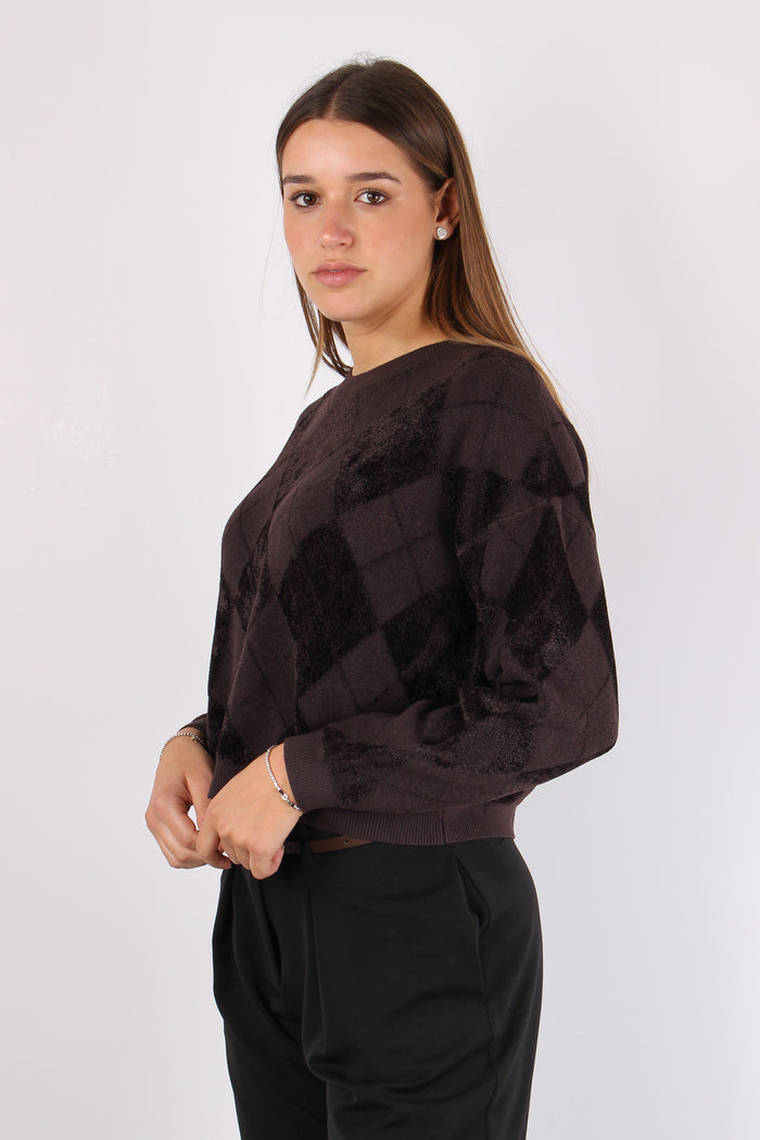 Maglia Rombi Ciniglia Intarsi Moro-6