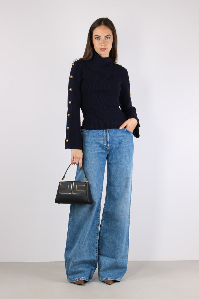 Maglia Bottoni Manica Blu Notte-5
