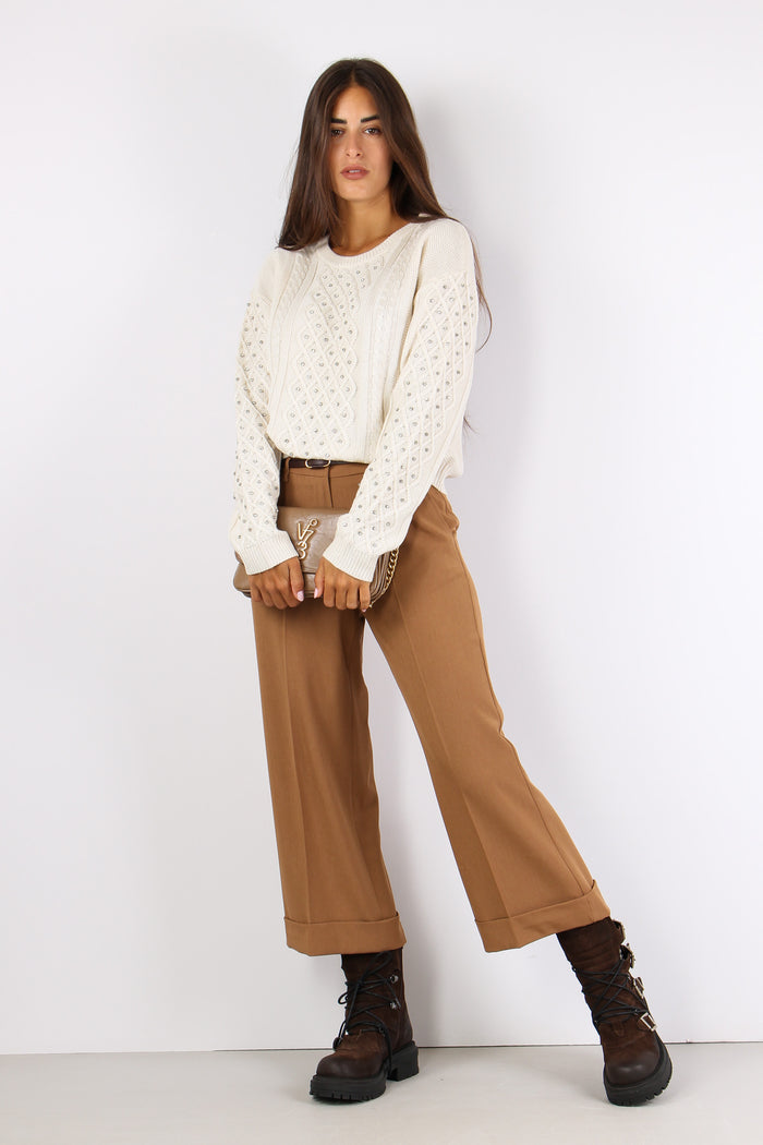 Emiliana Maglia Treccia Strass Latte