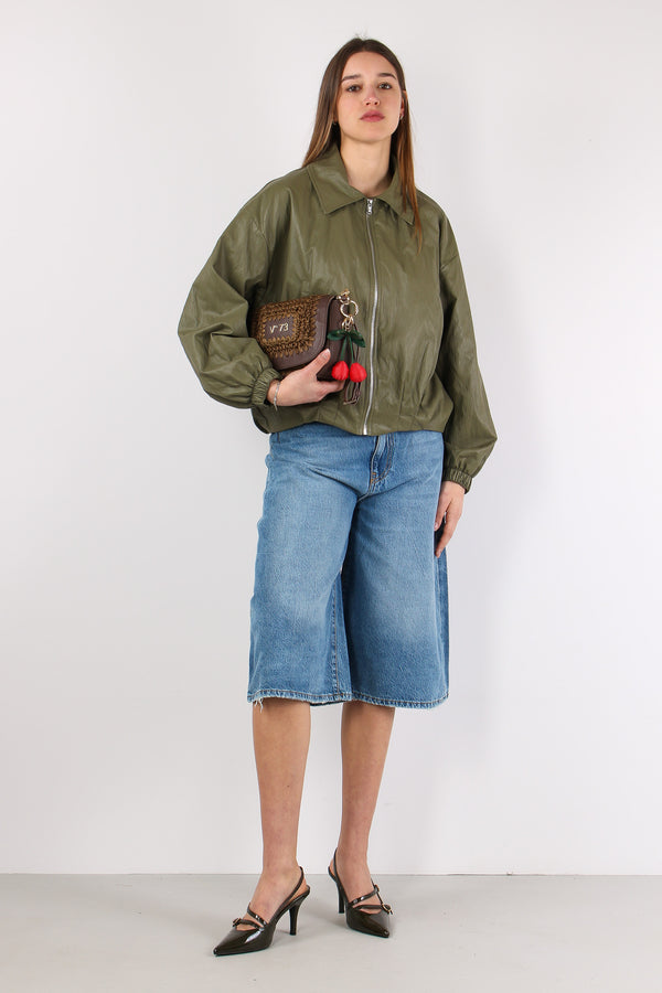 Bomber Ecopelle Stropicciato Militare