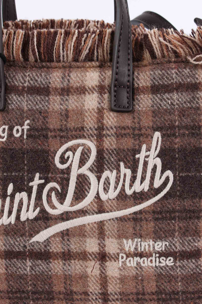 Borsa A Mano Mini Lana Tartan Brown/beige-6