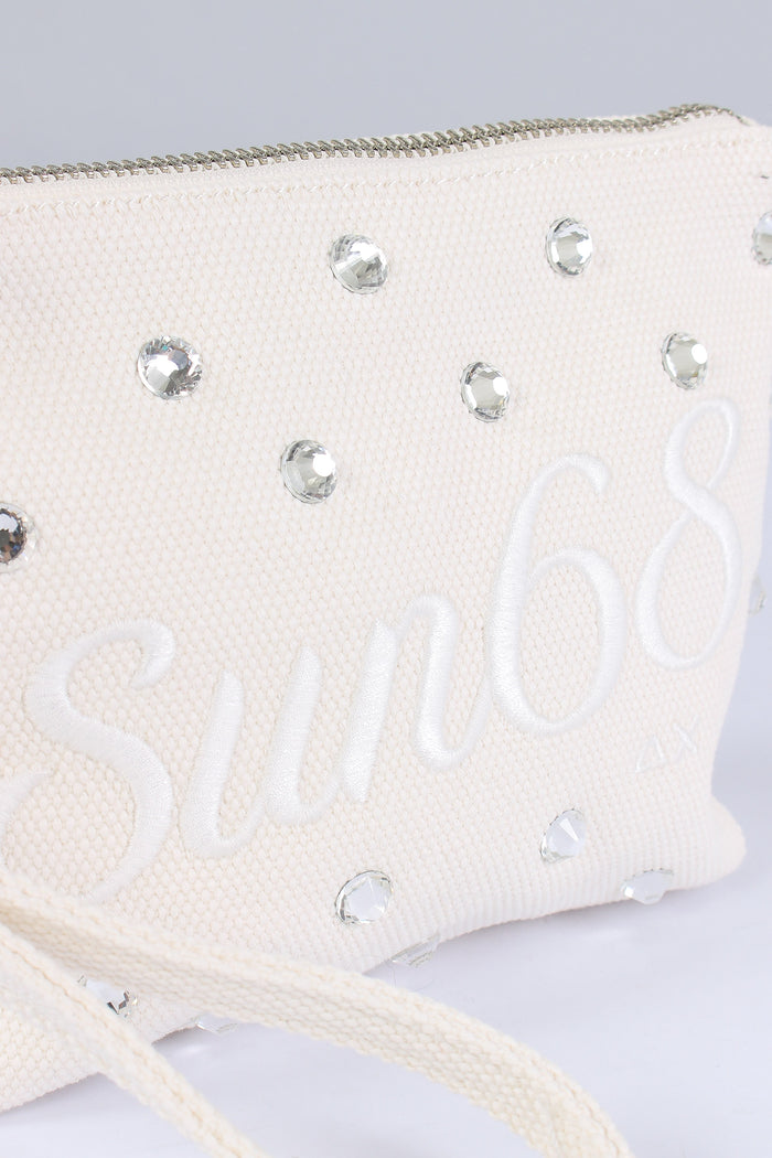 Mini Pochette Canvas Strass Bianco-6