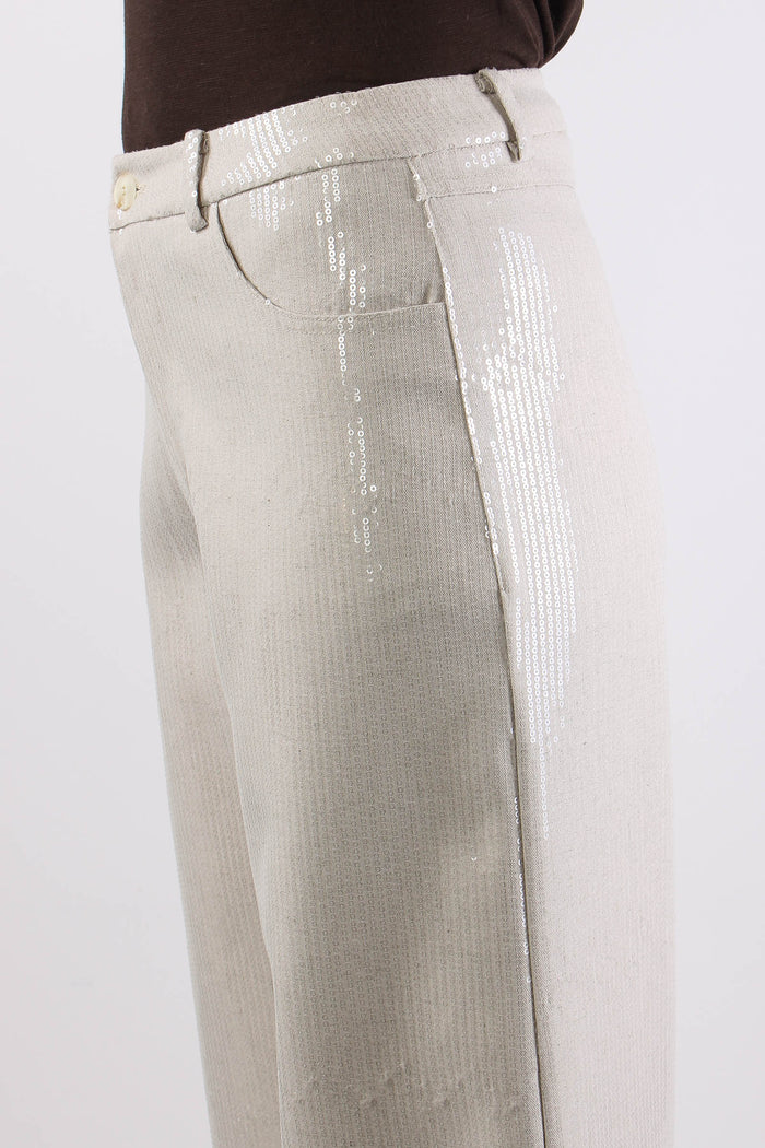 Pantalone Palazzo Paillettes Ecru-7