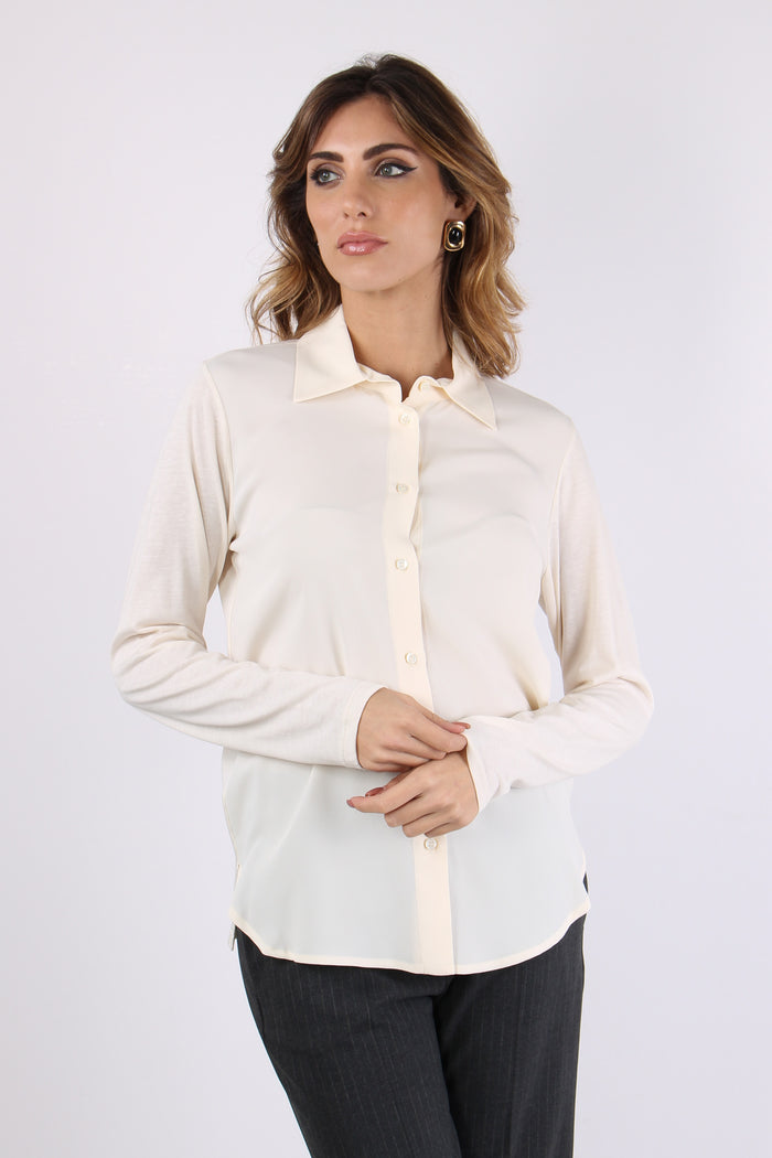 Camicia Misto Seta Panna-3