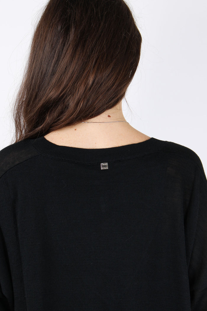 Maglia Misto Lana Scavo V Nero-10