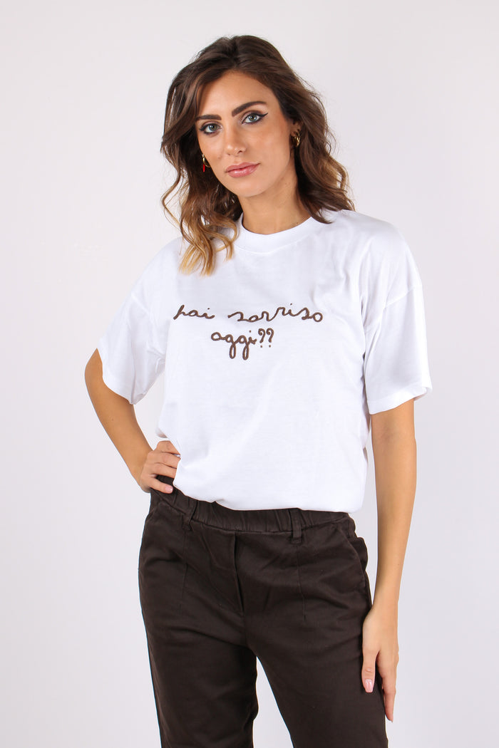 T-shirt Ricamo Hai Sorriso Ogg Bianco