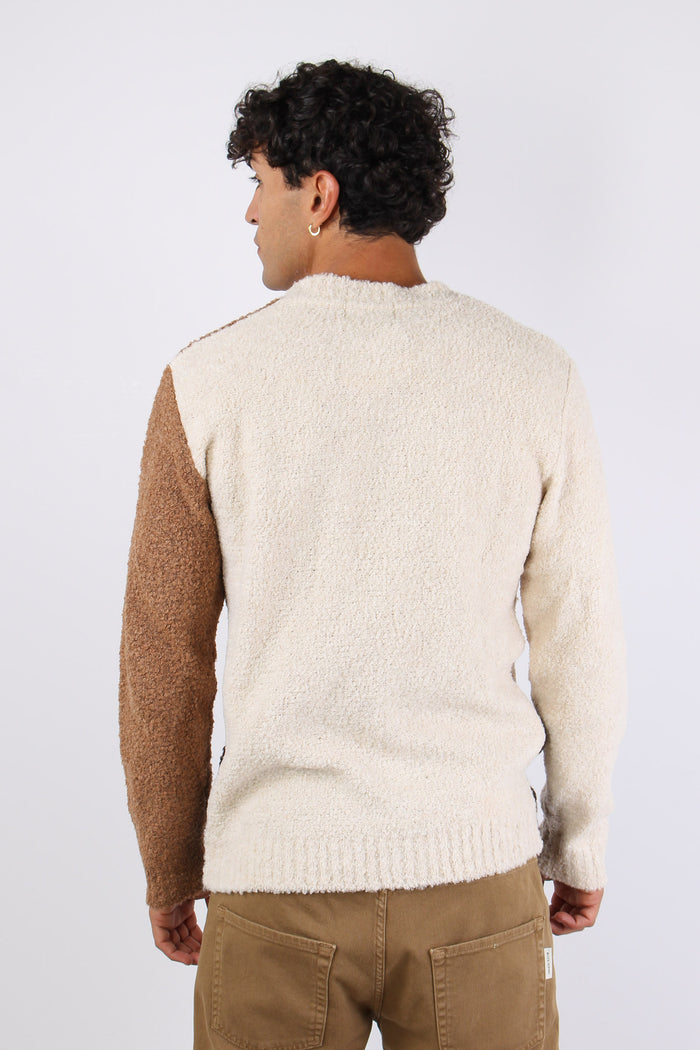Maglia Boucle Colorblock Ecru-4