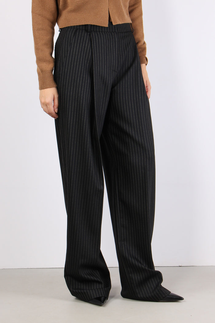 Pantalone Palazzo Gessato Nero/beige-7