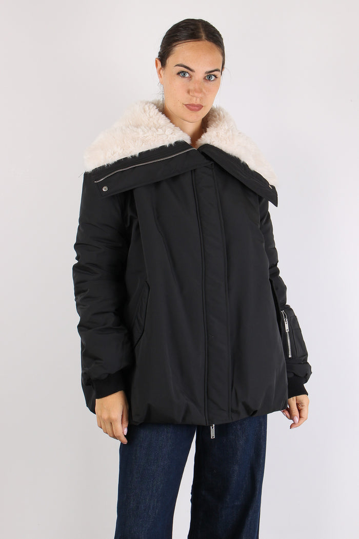 Bomber Nylon Over Interno Pelo Nero-5