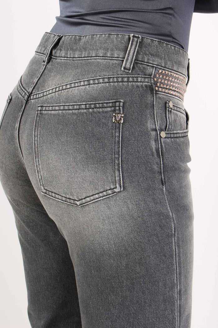 Jeans Inserto Strass Grigio-12