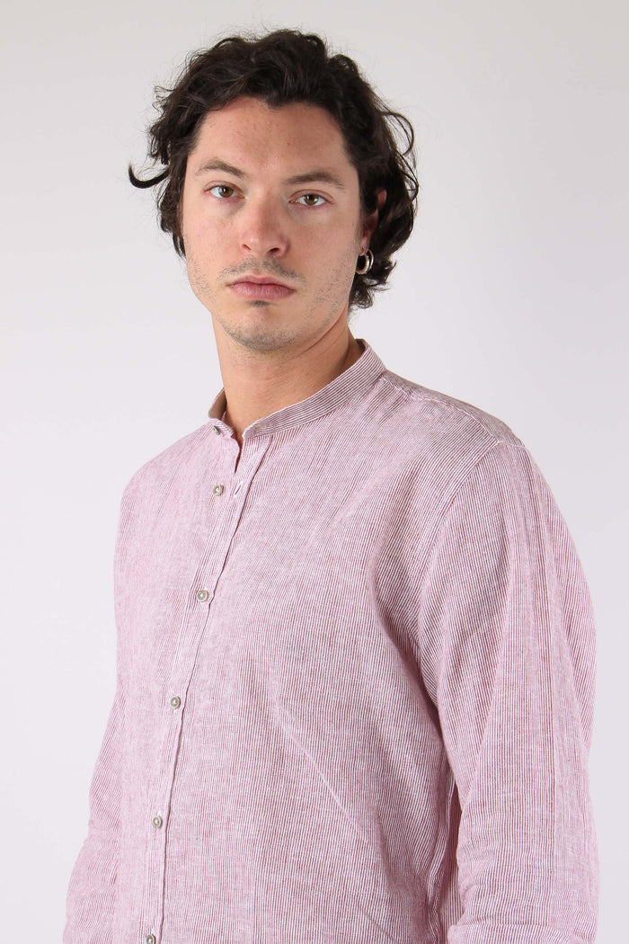 Camicia Lino Microriga Bordo-7