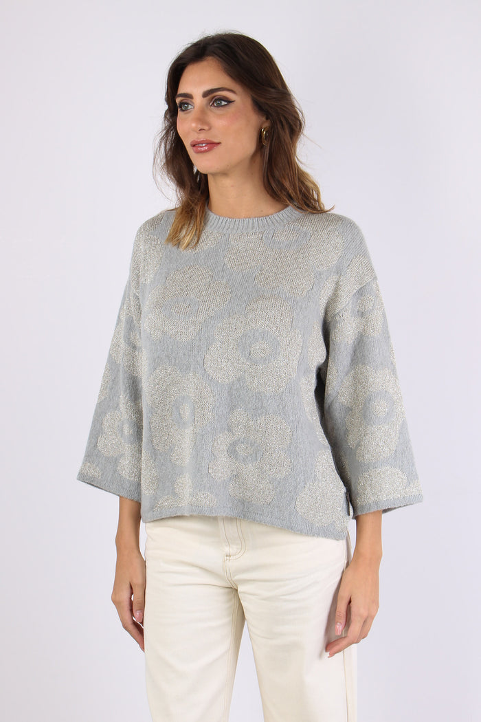 Maglia Girocollo Fiori Grigio-7