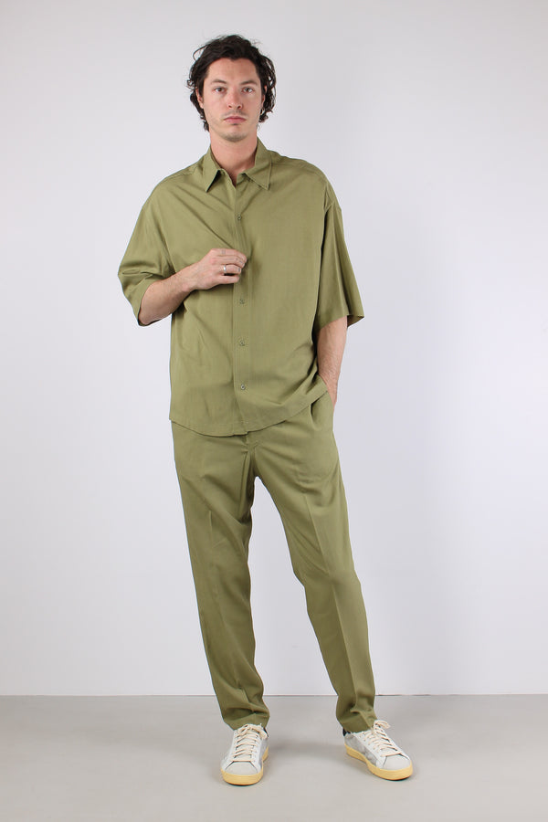 Camicia Mc Viscosa Lino Oliva