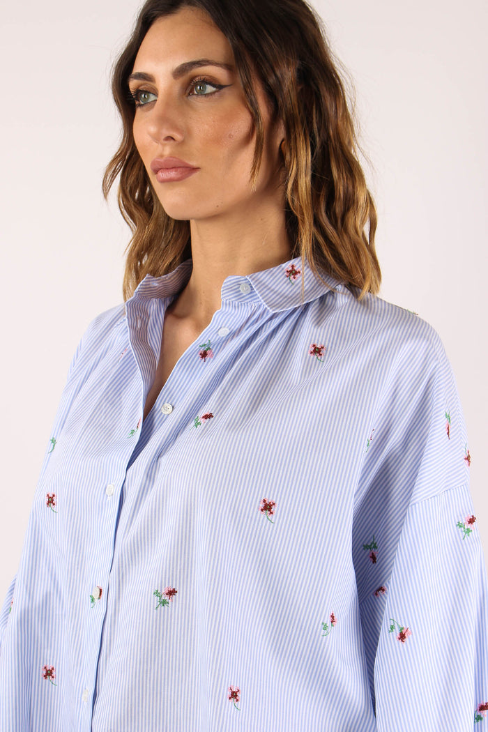 Butterfly Camicia Ricamo Fiori Bianco/azzurro-7