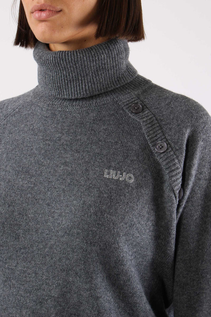 Collo Alto Inserto T-shirt Grigio Melange-7