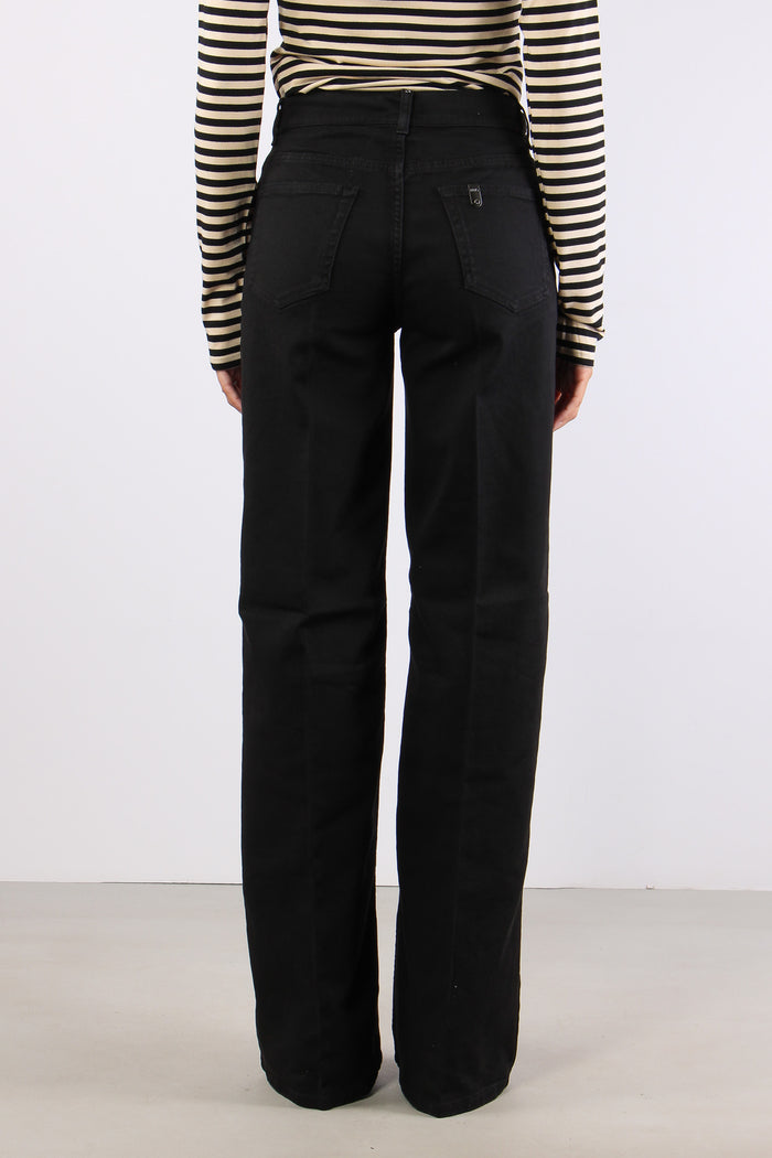 Pantalone Flare Applicazione Passanti Nero-4