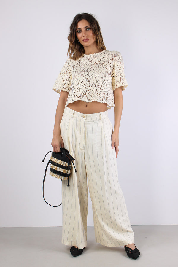 Pantalone Cropped Gessato Burro