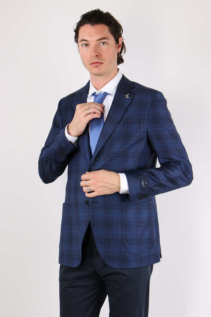 Giacca Check Fresco Lana Nero/blu-7