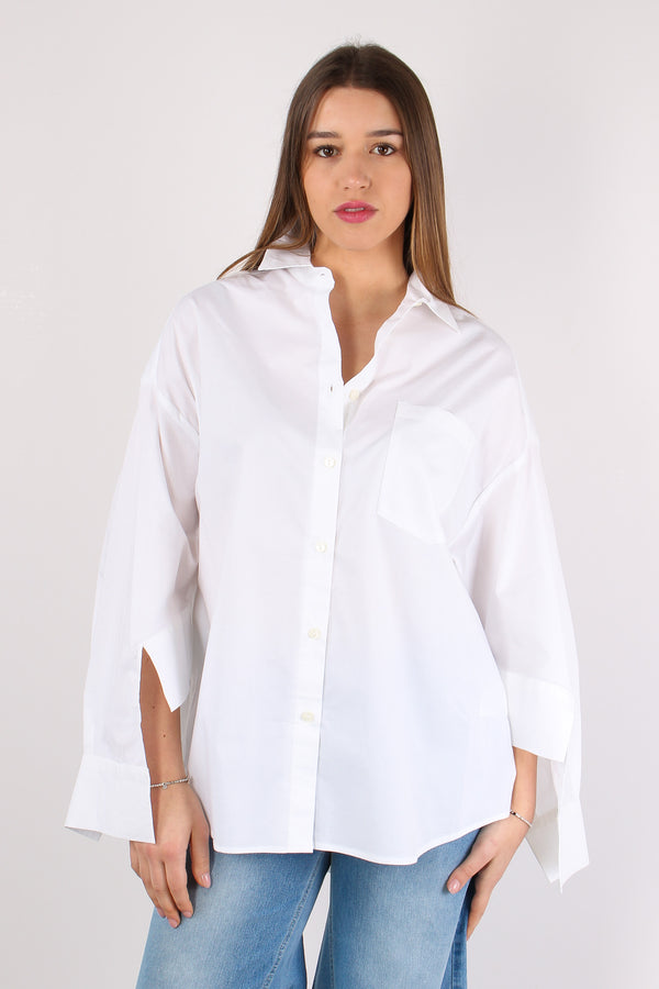 Camicia Cotone Ricamo Schiena Bianco Ottico