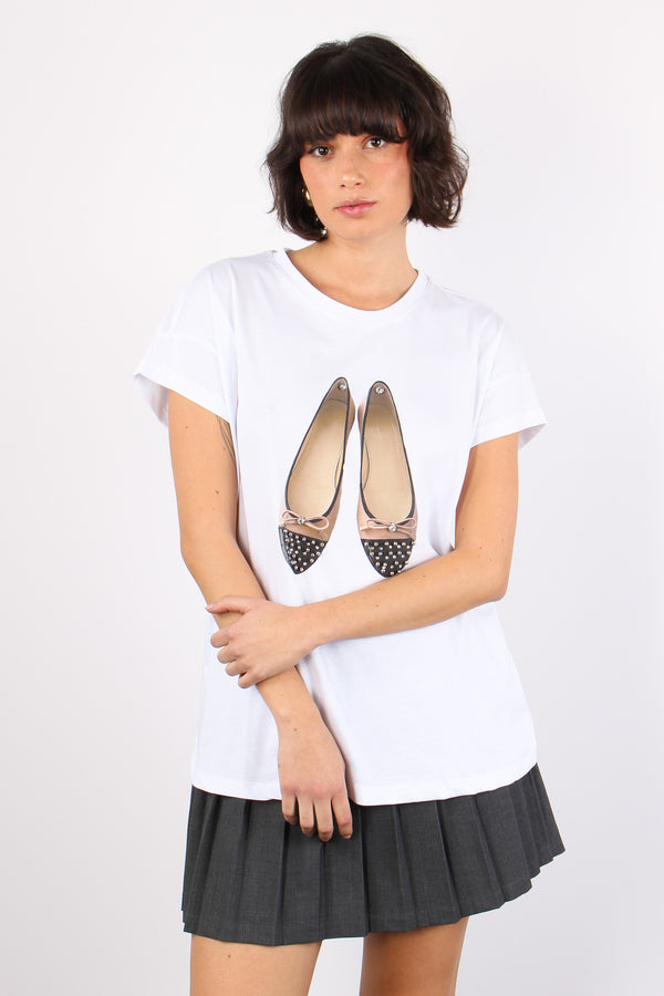 T-shirt Stampa Ballerina Bicol Bianco