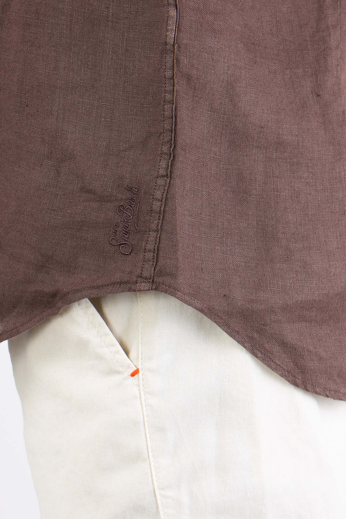 Camicia Classica Lino Marrone-8