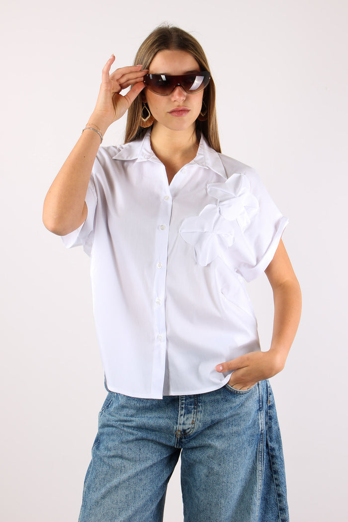 Camicia Applicazione Fiori Bianco-2