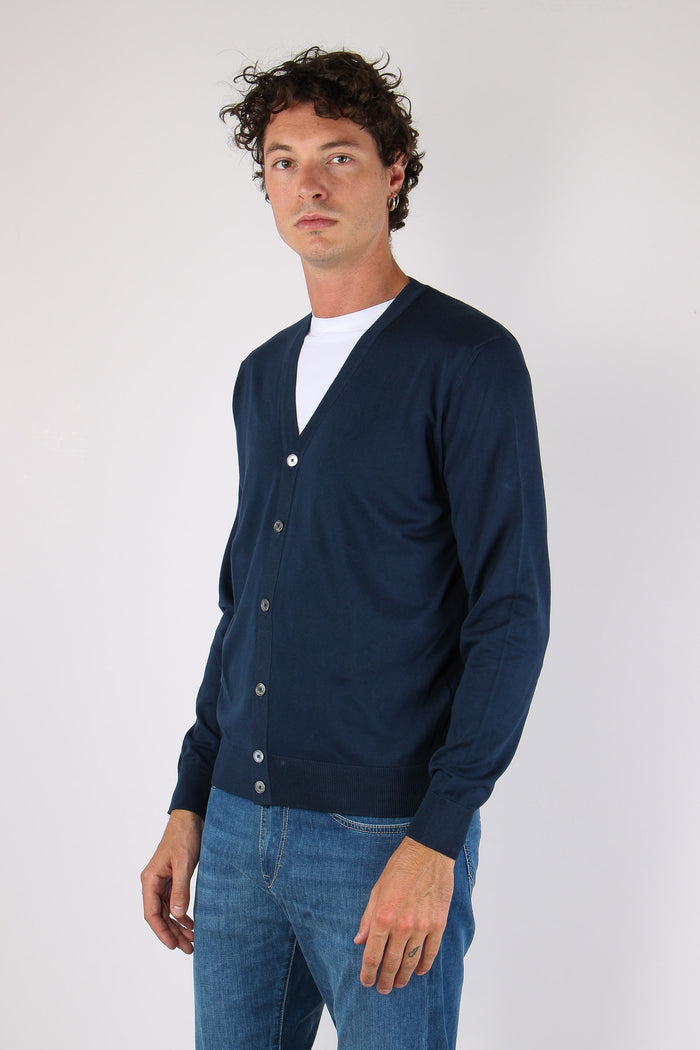 Cardigan Bottoni Cotone Blu-3