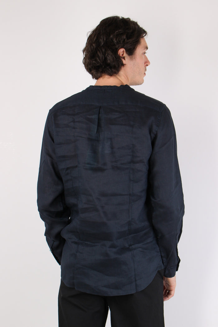 Camicia Coreana Lino Blu-5