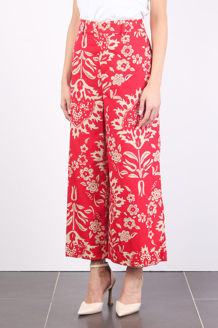 Pantalone Cropped Stampa Fiori Red Oriental-8