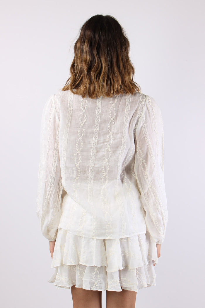 Blusa Ricami  Laccetto Collo Panna-4