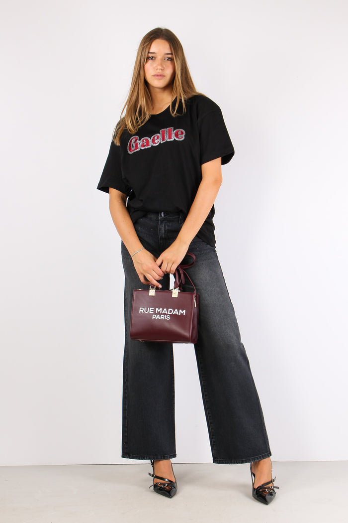 T-shirt Logo Contorno Strass Nero-4