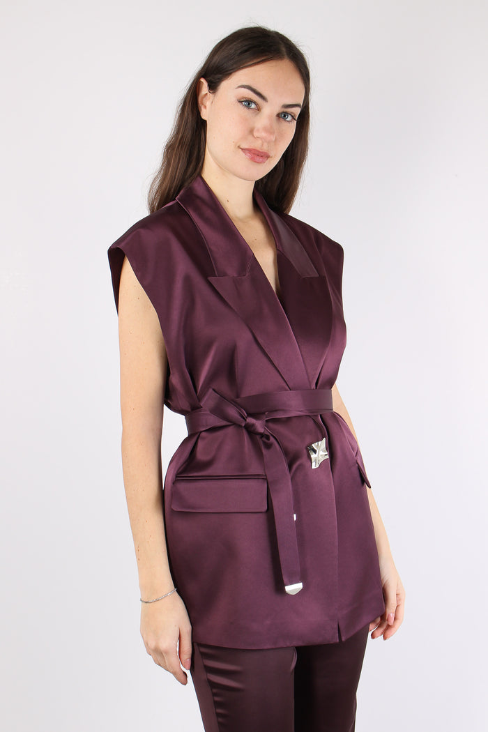 Melanzana Gilet Effetto Raso Bordeaux-5