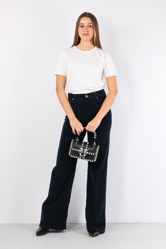 Amber Pantalone Palazzo Vellut Blu Scuro-5