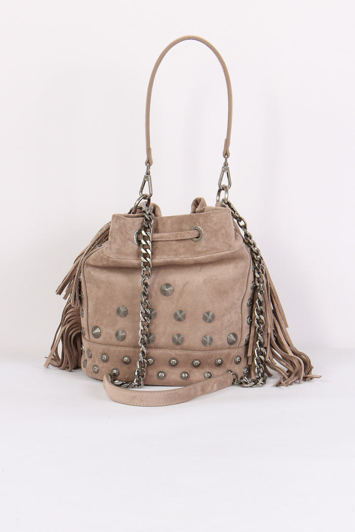 Secchiello Suede Frange Taupe-3