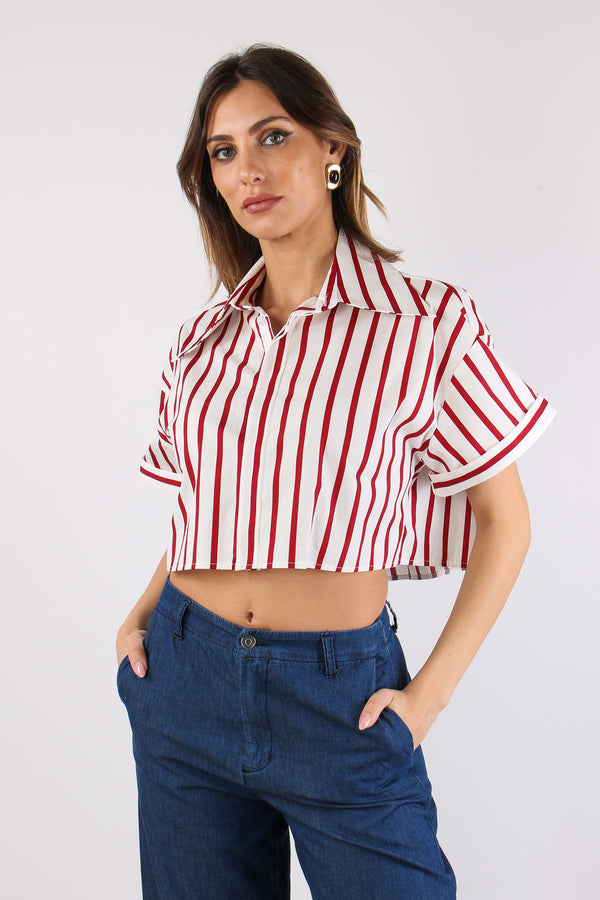 Camicia Corta Riga Bianco/rosso-2
