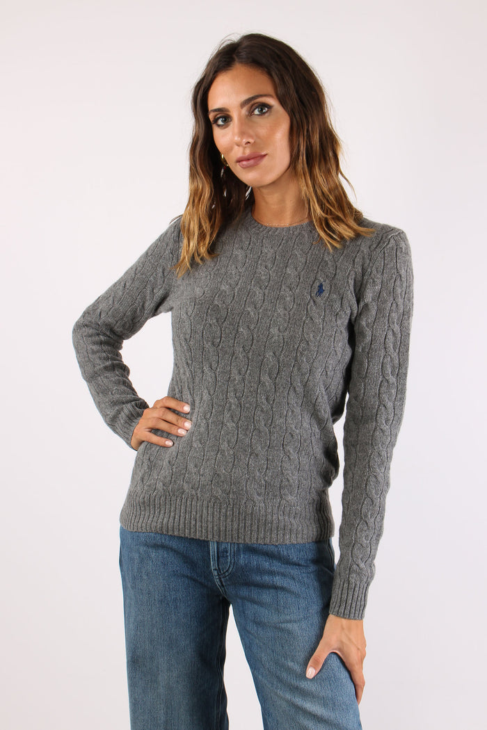 Maglia Girocollo Trecce Misto Lana Grey Heather-2